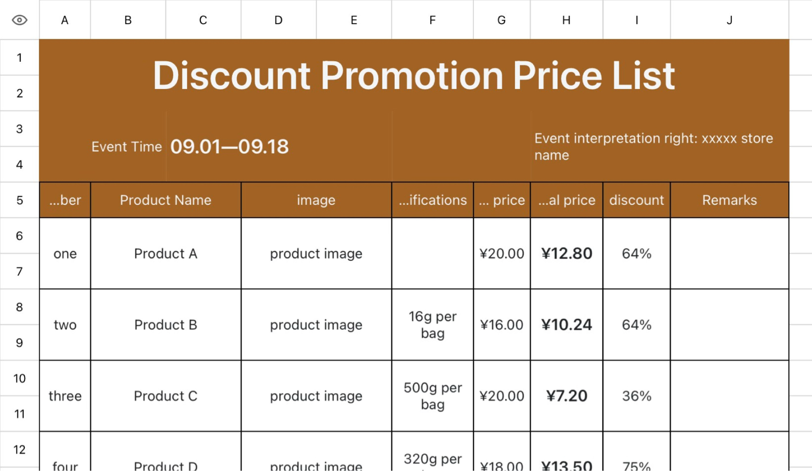 Discount Promotion Price List